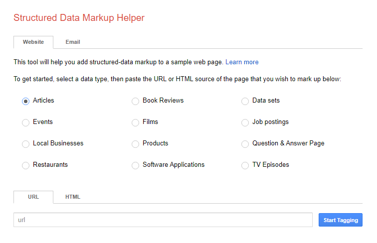 Example of Google's Structured Data Markup Helper