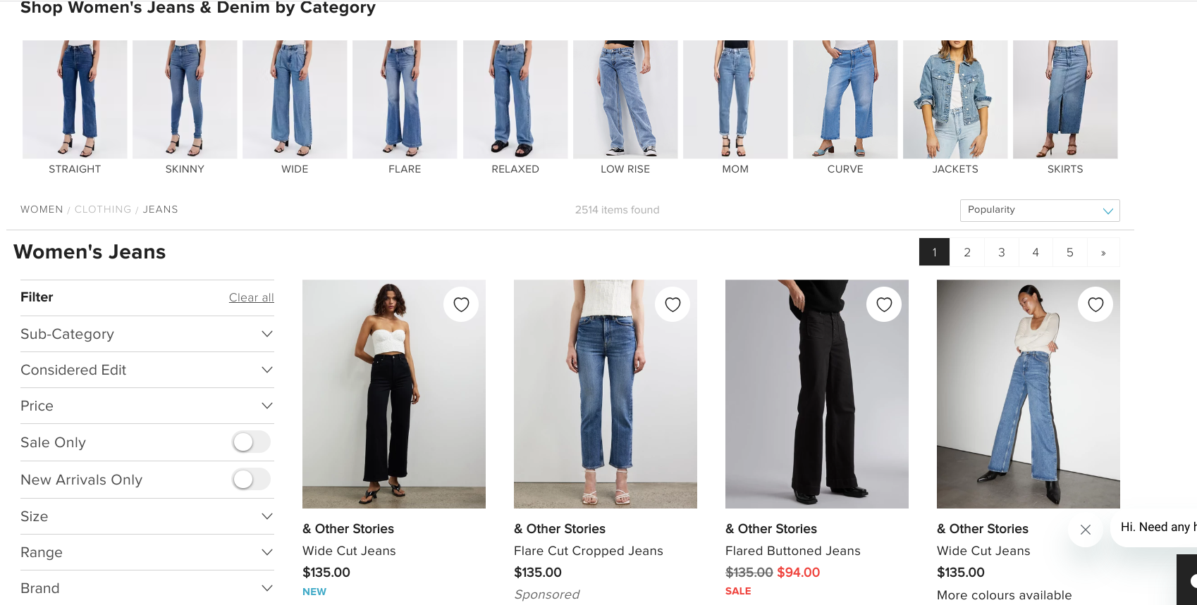 A screenshot of the Iconic's womens jeans page
