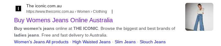 Screenshot of women's jeans search engine result