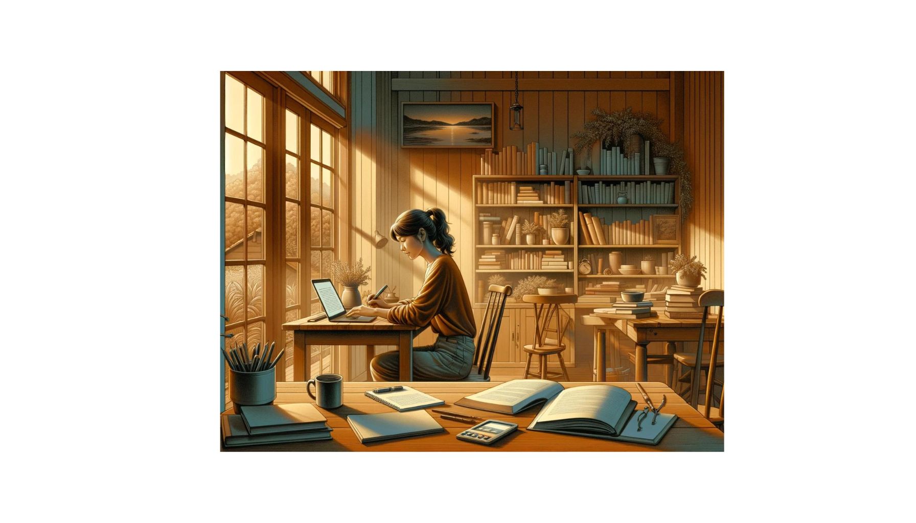 An image of a girl writing side on in her bedroom